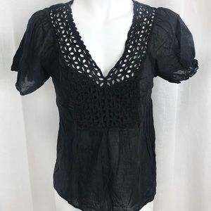 Marty M Crochet Cap Sleeve Blouse